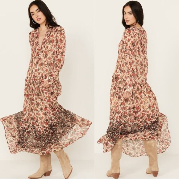 Free People See It Through Dress in Tea Combo Size Large Bohemian Boho Floral - Picture 3 of 16